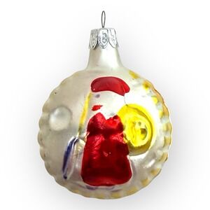 Vintage 1980s Hand Blown Glass Embossed Xmas Ornament Double-Sided Santa w Sack